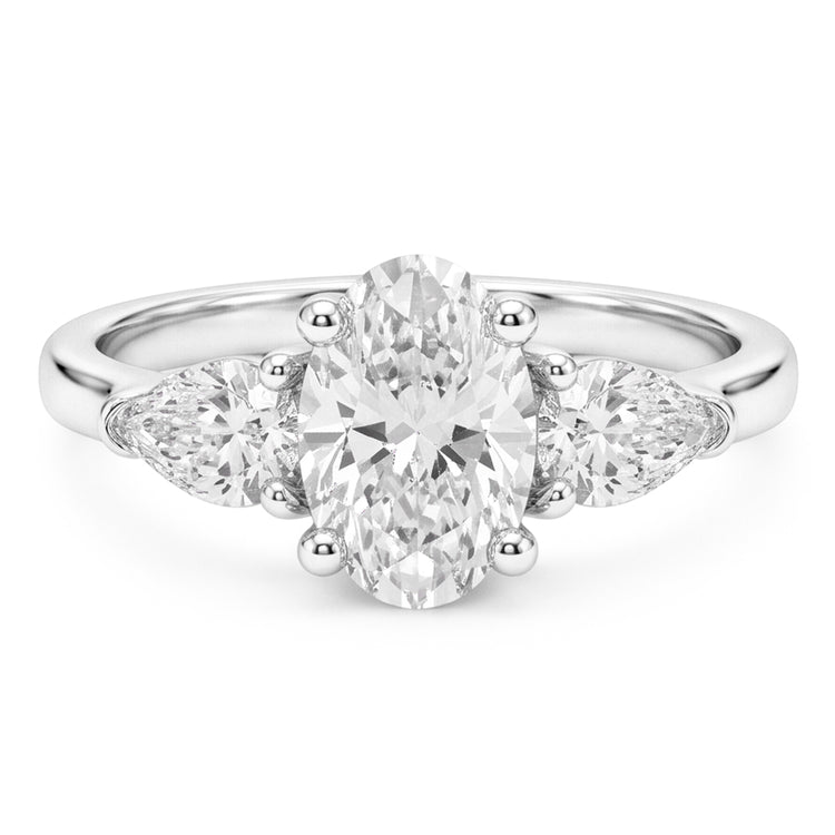 Ovale Diamant Bague Trilogie en Or 14K Blanc – 4,50 carats