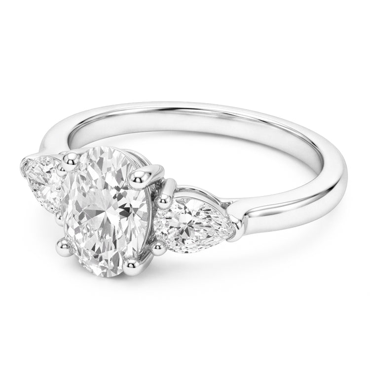 Ovale Diamant Bague Trilogie en Or 14K Blanc – 4,50 carats
