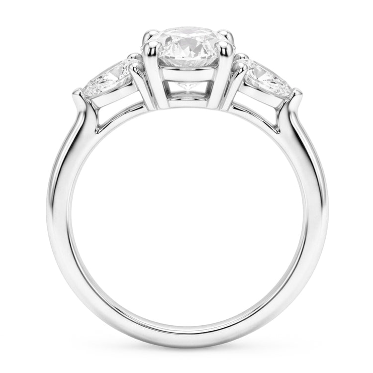 Ovale Diamant Bague Trilogie en Or 14K Blanc – 4,50 carats