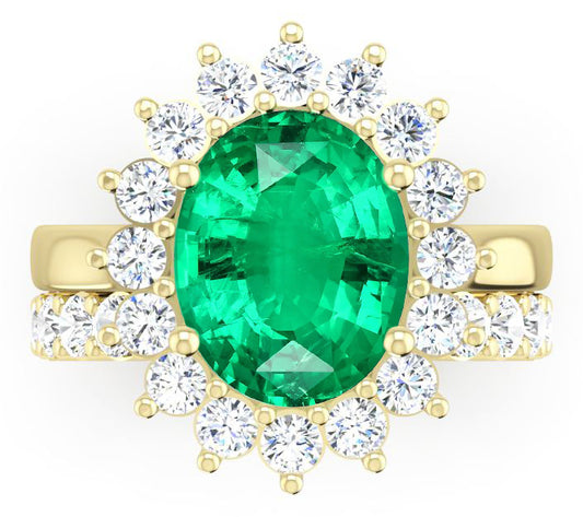 Ovale Vert Émeraude Avec Diamants Bague Ensemble