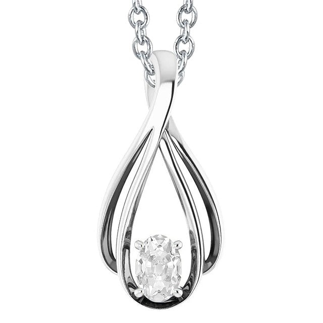 Ovale Vieux Mineur Bijoux Pendentif Réel Diamant 1 Carat Or Blanc 14K