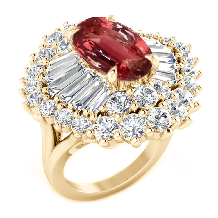 Saphir Fin Bague Pierre Précieuse 3 carats Or 14K Jaune – vue principale