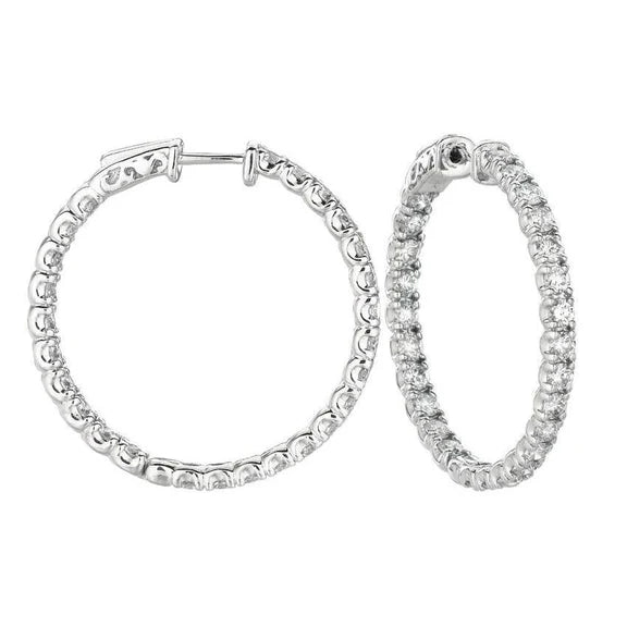 Paire De Boucles D'Oreilles En Or Massif 14K Avec Un Réel Diamant Rond De 5,04 Carats Et Un Anneau De 10 Pointes