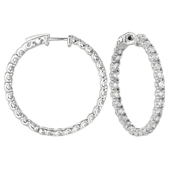 Paire De Boucles D'Oreilles En Or Massif 14K Avec Un Réel Diamant Rond De 5,04 Carats Et Un Anneau De 10 Pointes