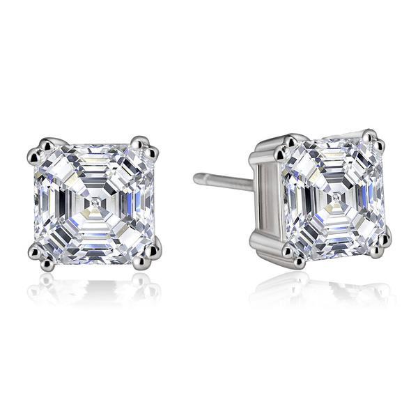 Paire De Boucles D'Oreilles En Réel Diamant Taillé Asscher De 2 Cts. Bijoux En Or Blanc Massif