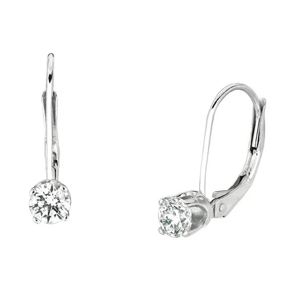 Paire De Boucles D'Oreilles Leverback Réel Diamants Ronds 0.50 Carats Boucles d'Oreilles Or Blanc