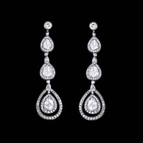 Paire De Boucles D'Oreilles Poire Réel Diamants 2.50 Carats Or Blanc 14K