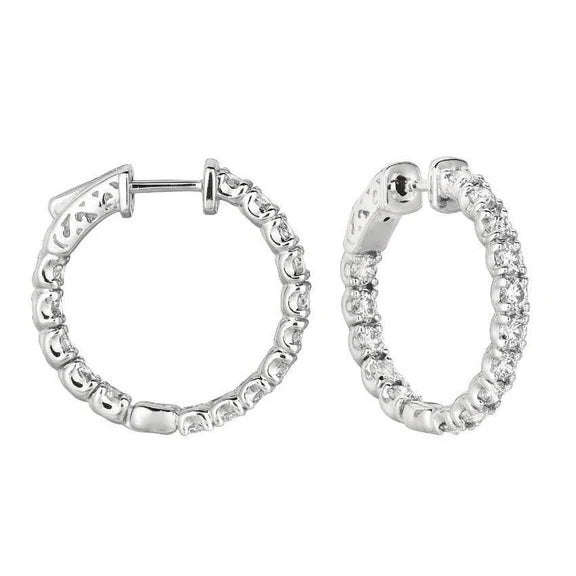 Paire De Boucles D'Oreilles Pour Femmes En Or Blanc 14K A Réel Diamants Ronds Et Brillants de 3 Carats