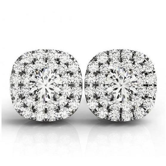 Paire De Boucles D'Oreilles Rondes Double Halo Réel Diamants Or Blanc 2.56 Carats 14K