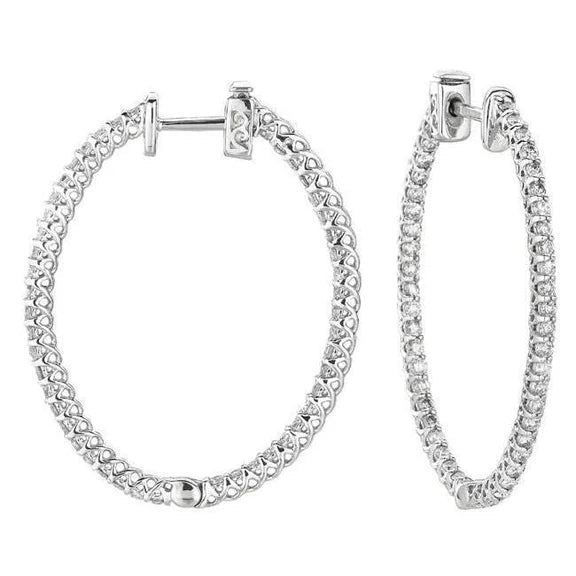 Paire De Boucles D'oreilles Avec Naturel Diamant En Forme D'Ovale En Or Blanc 2 Carats 14K