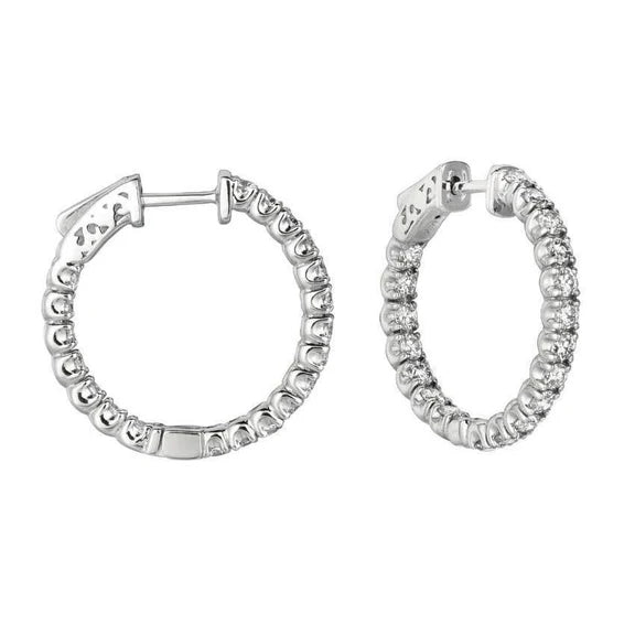 Paire De Boucles D'oreilles En Or Blanc 14K Avec Réel Diamants Ronds Et Brillants De 2,75 Carats