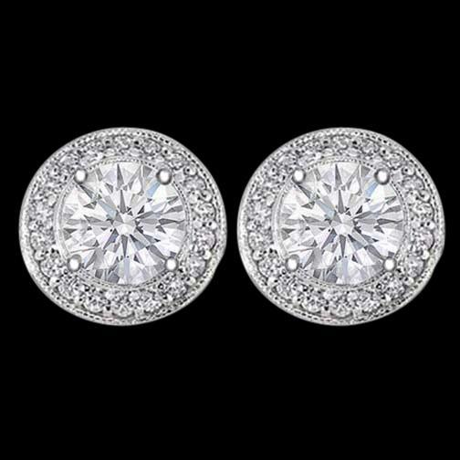 Paire De Boucles D'oreilles En Or Blanc 3 Ct Avec Halo De Véritable Diamants