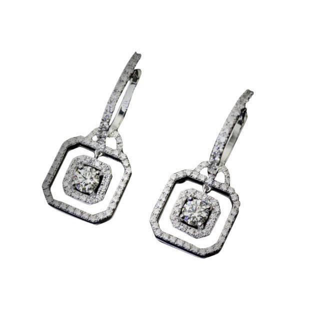 Paire De Boucles D'oreilles En Or Blanc Avec Réel Diamants De 3.25 Carats