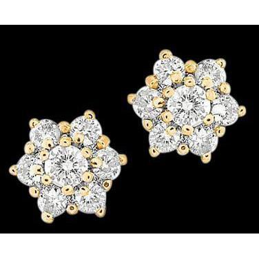 Paire De Boucles D'oreilles Halo Avec Réel Diamants Ronds 4.2 Ct. Or Jaune