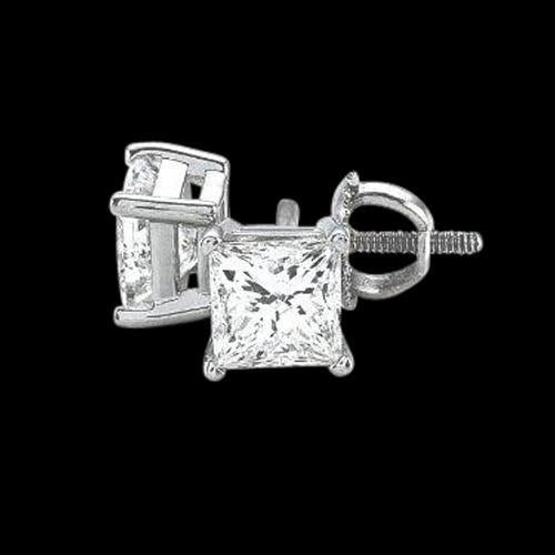 Paire De Boucles D'oreilles Réel Diamant Princesse 2 Carats En Or