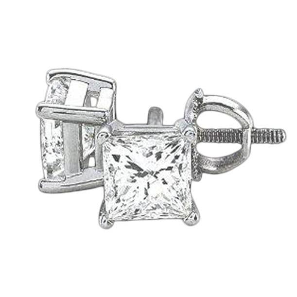 Paire De Boucles D'oreilles Réel Diamant Princesse 2 Carats En Or