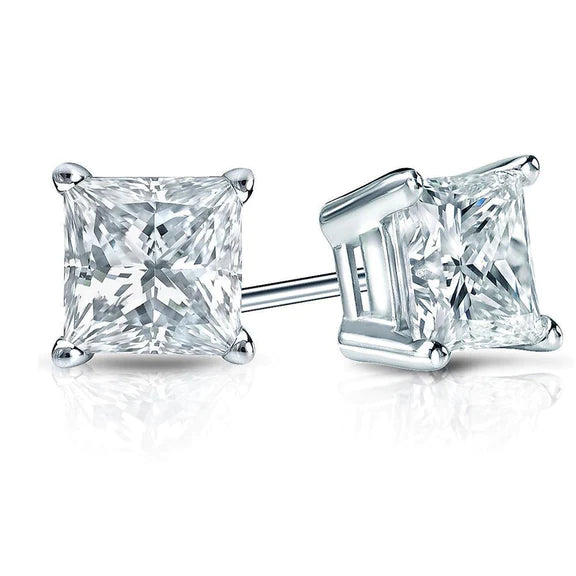 Paire De Boucles D'oreilles Réel Diamant Taille Princesse De 3,50 Ct En Or Blanc Fin