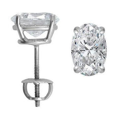 Paire De Clous D'Oreilles Réel Diamant Taille Ovale Sertis Griffes 5 Carats Or Blanc 14K