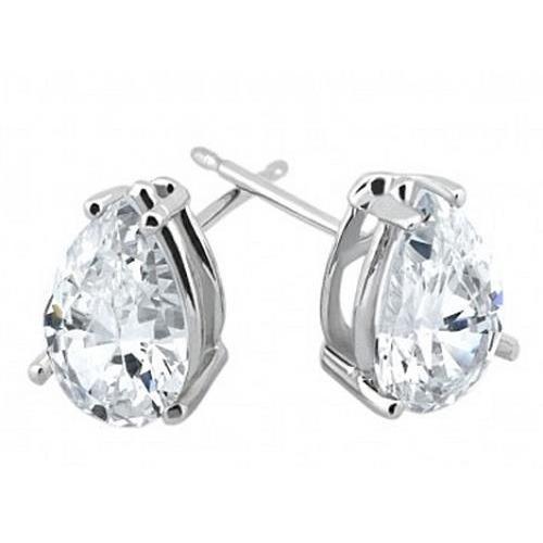 Paire De Clous D'oreilles En Or Blanc 14K 5 Carats En Forme De Poire Avec Véritable Diamants