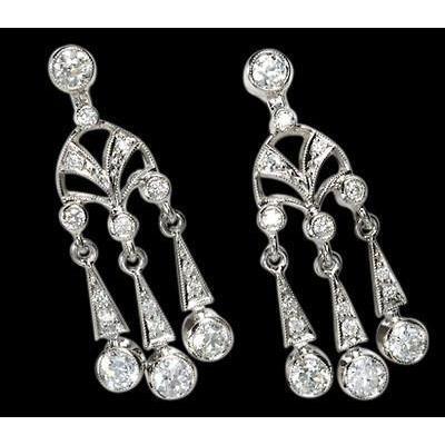 Paire de Boucles d'Oreilles Lustre Réel Diamants 2.50 Carats Boucles d'Oreilles Or Blanc