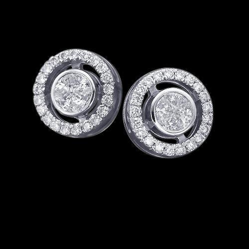 Paire de Boucles d'Oreilles Rondes Halo Véritable Diamants 2.42 Carats Or Blanc