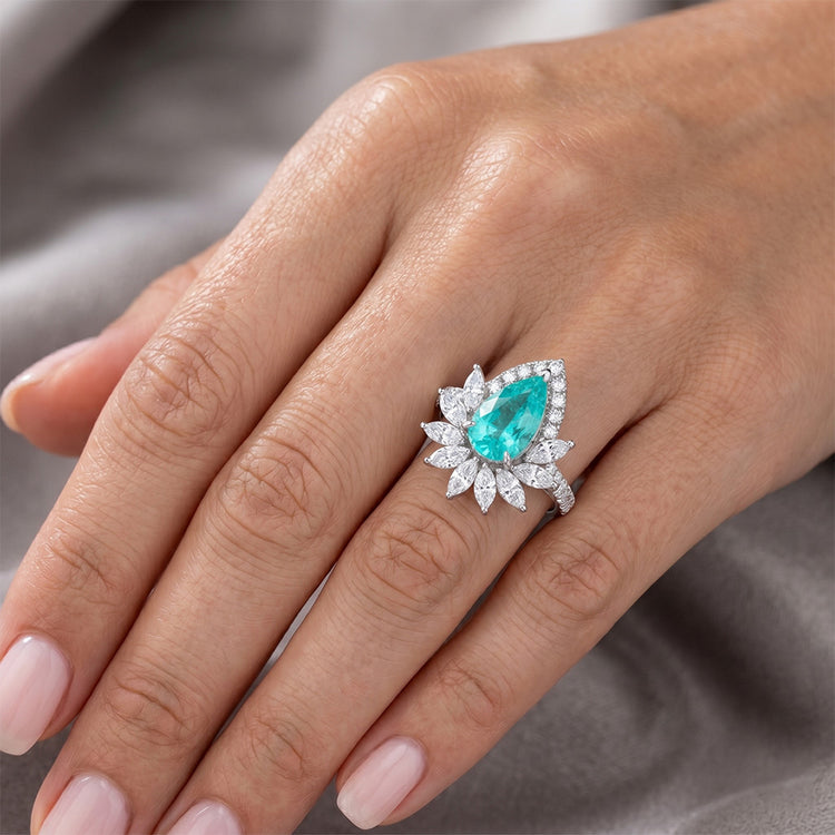 Paraiba Néon VVS Bague Sertie Halo – 5 carats en Or Blanc 14