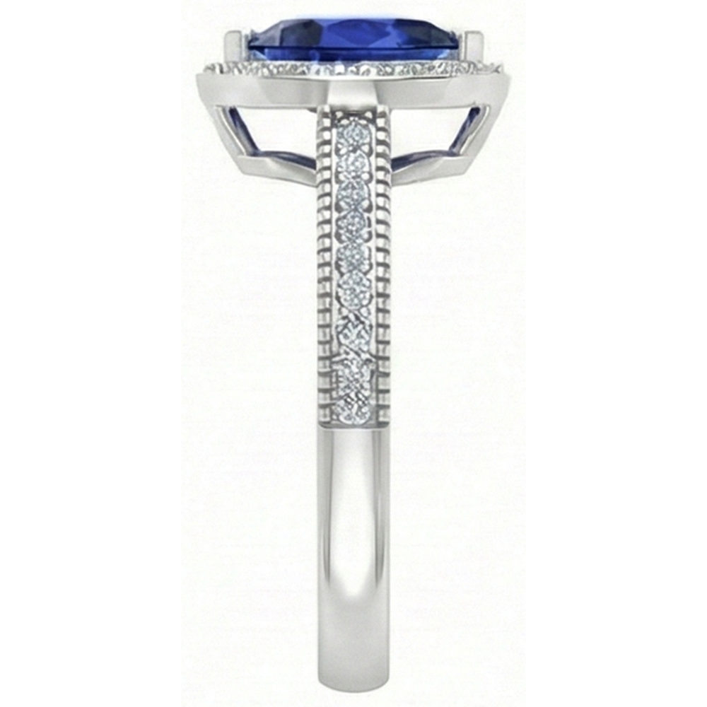 Goutte Saphir Bleu Royal bague en Or 14K Blanc – vue d'angle