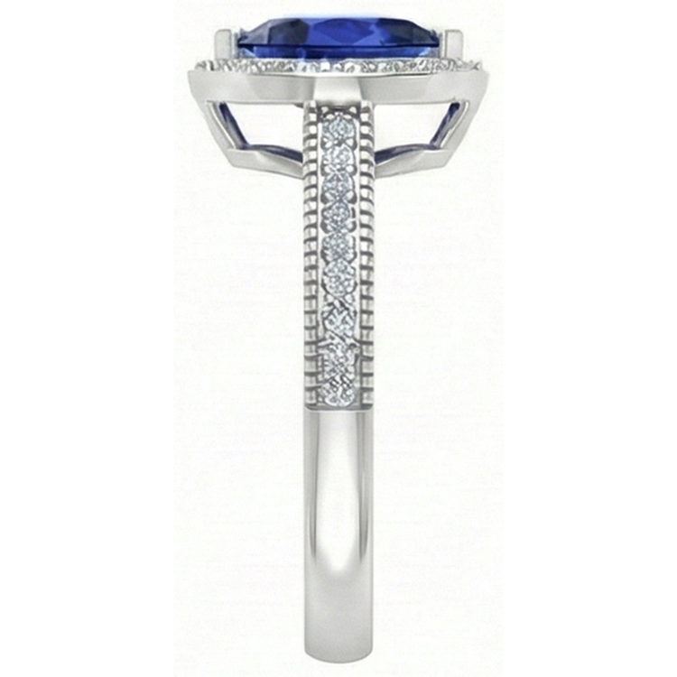 Goutte Saphir Bleu Royal bague en Or 14K Blanc – vue d'angle