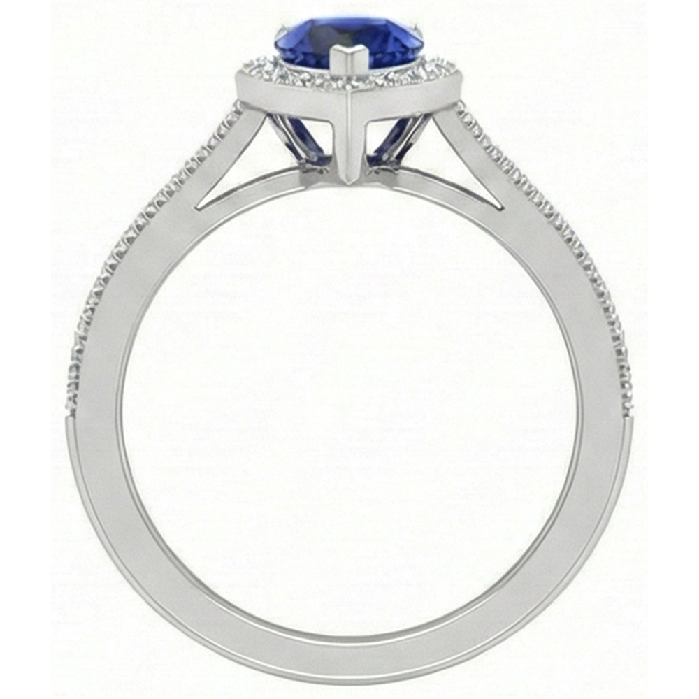 Goutte Saphir Bleu Royal bague en Or 14K Blanc – vue de profil