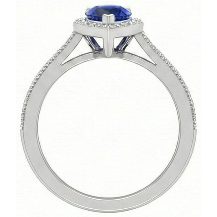Goutte Saphir Bleu Royal bague en Or 14K Blanc – vue de profil