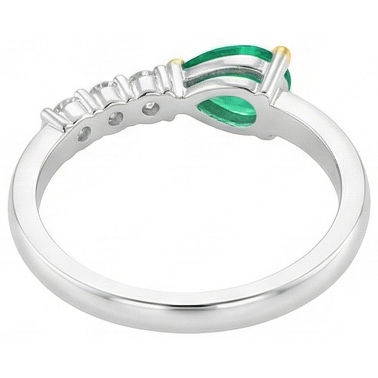 Taille Poire Émeraude bague en Or Deux Tons 14 Carats – vue arrière