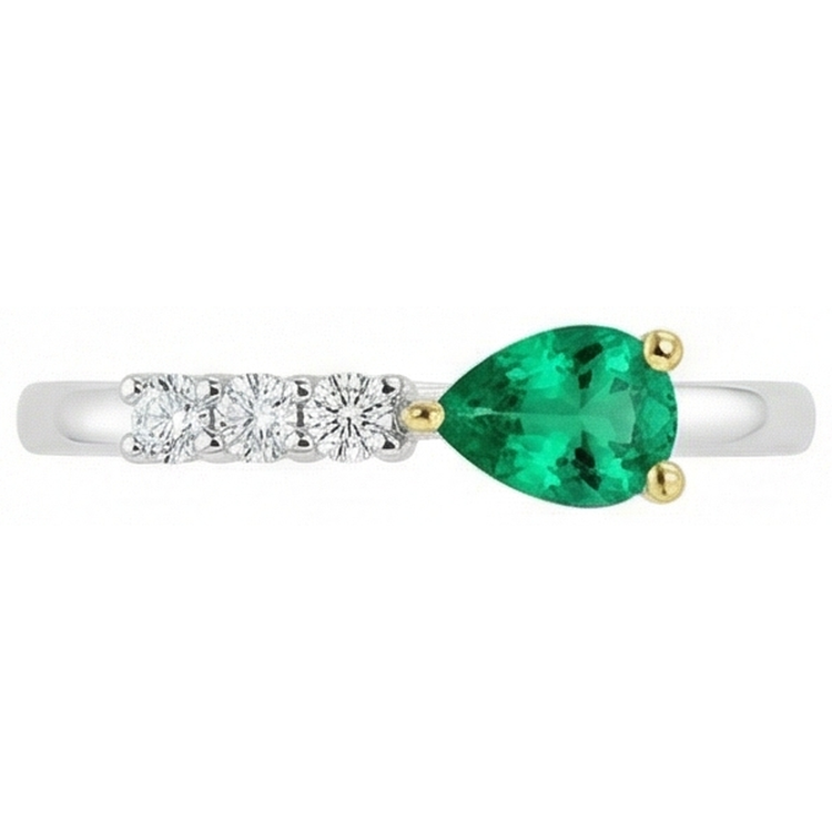 Taille Poire Émeraude bague en Or Deux Tons 14 Carats – vue de profil