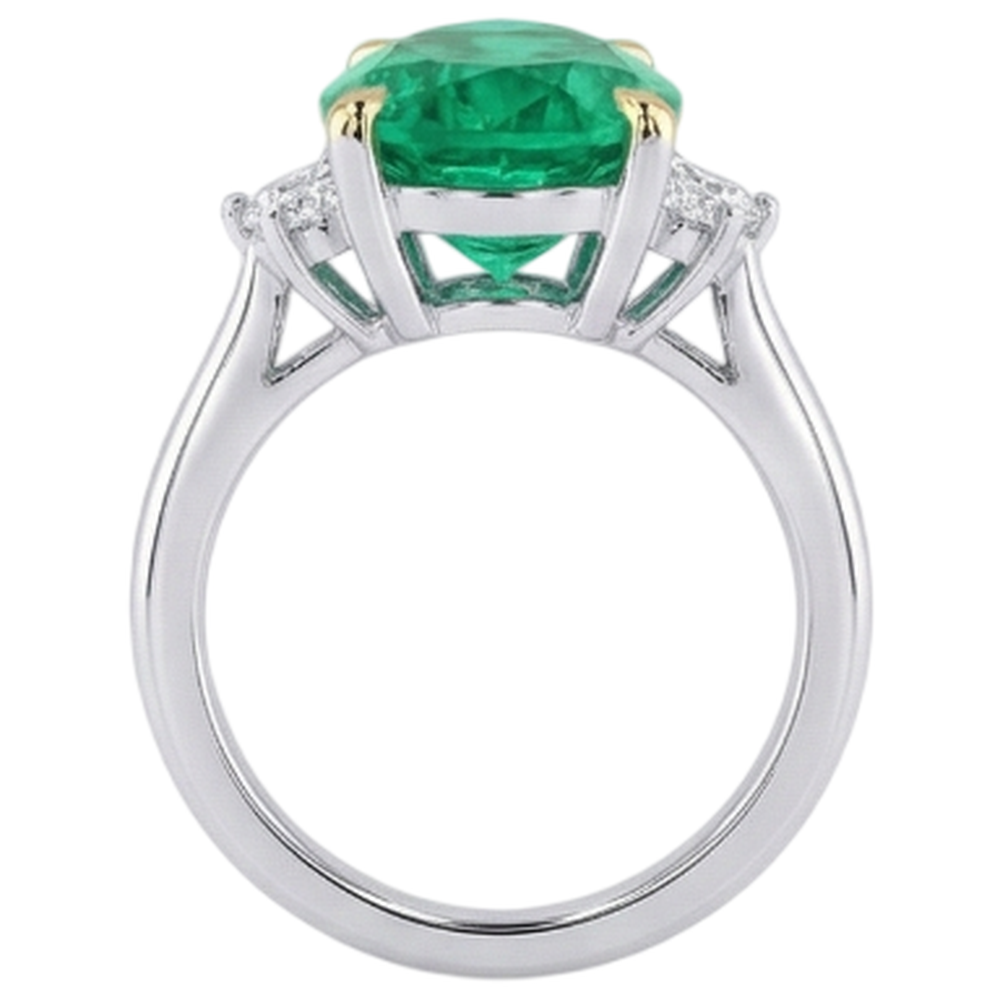 Émeraude Fine Goutte Bague Pierre de Couleur en Or 14K Bicolore – vue arrière