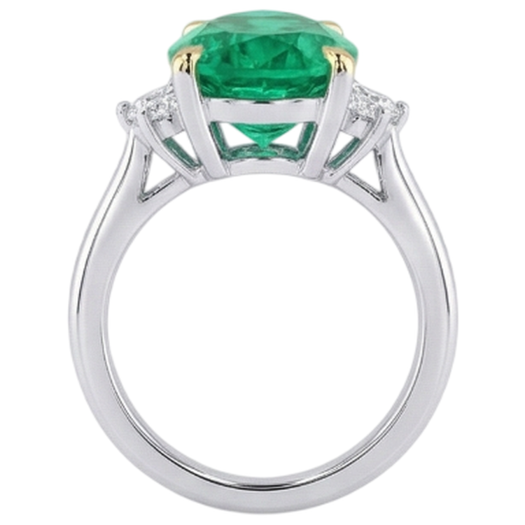 Émeraude Fine Goutte Bague Pierre de Couleur en Or 14K Bicolore – vue arrière