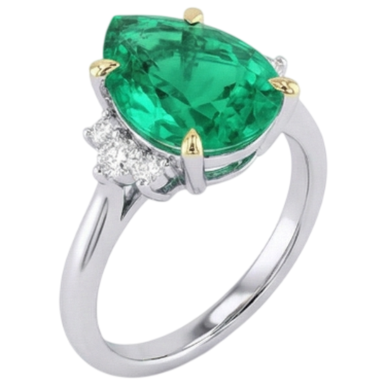 Émeraude Fine Goutte Bague Pierre de Couleur en Or 14K Bicolore – vue de côté