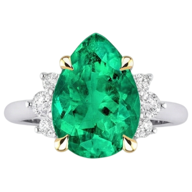Émeraude Fine Goutte Bague Pierre de Couleur en Or 14K Bicolore – vue d'angle