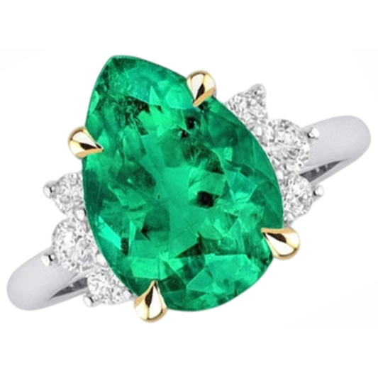Bague Pierre de Couleur Or 14K Bicolore avec Émeraude Fine – vue de face