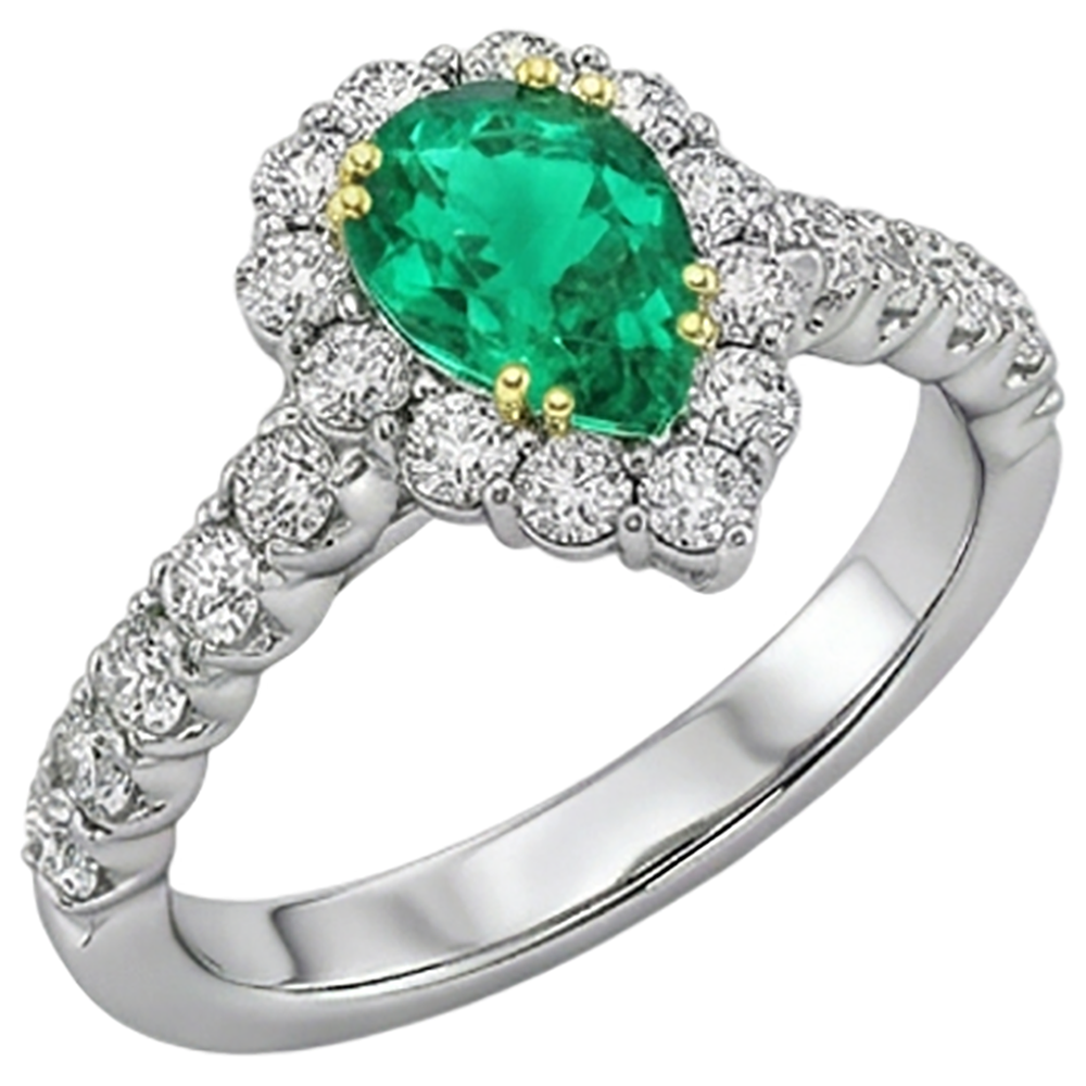Bague avec Gemme Or Bicolore 14 Carats avec Émeraude Colombienne – vue de face
