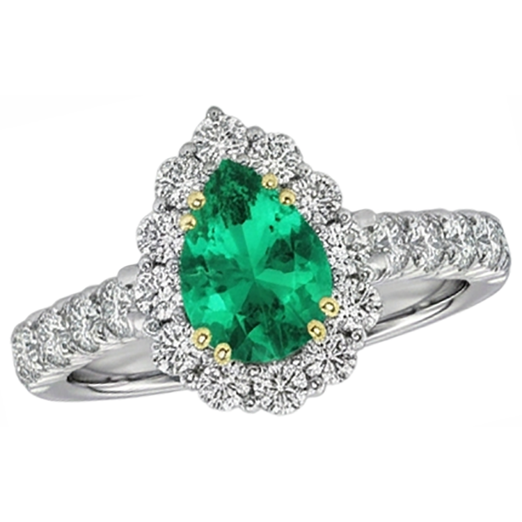 Émeraude Colombienne Goutte Bague avec Gemme en Or Bicolore 14 Carats – vue d'angle