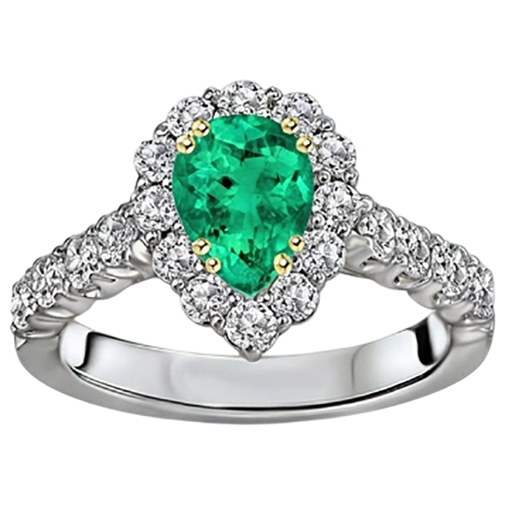 Émeraude Colombienne Goutte Bague avec Gemme en Or Bicolore 14 Carats – vue de côté