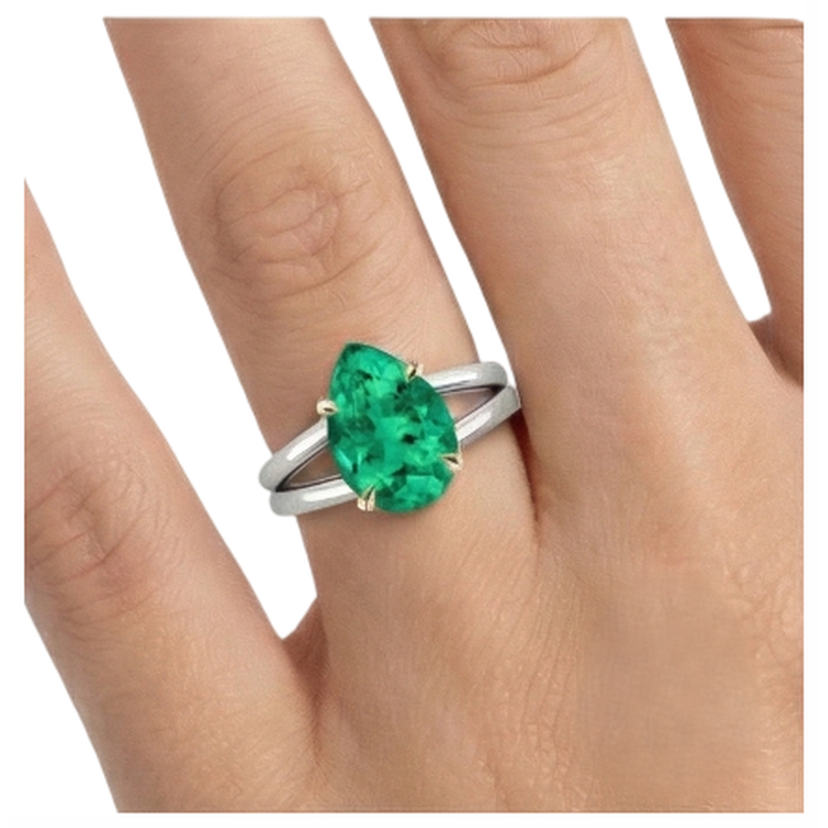 Émeraude Colombienne Bague avec Gemme 3 carats Or 14K Bicolore – vue arrière