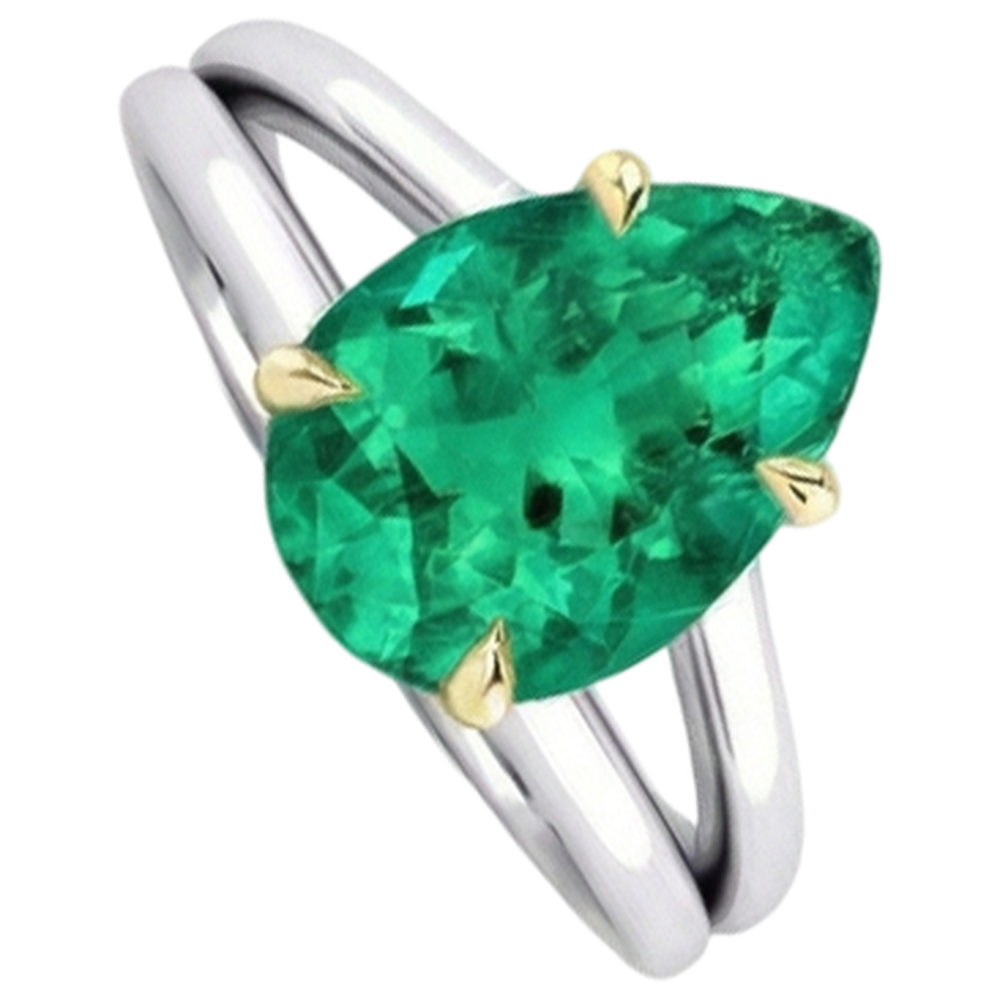 Bague avec Gemme Or 14K Bicolore avec Émeraude Colombienne – vue de face