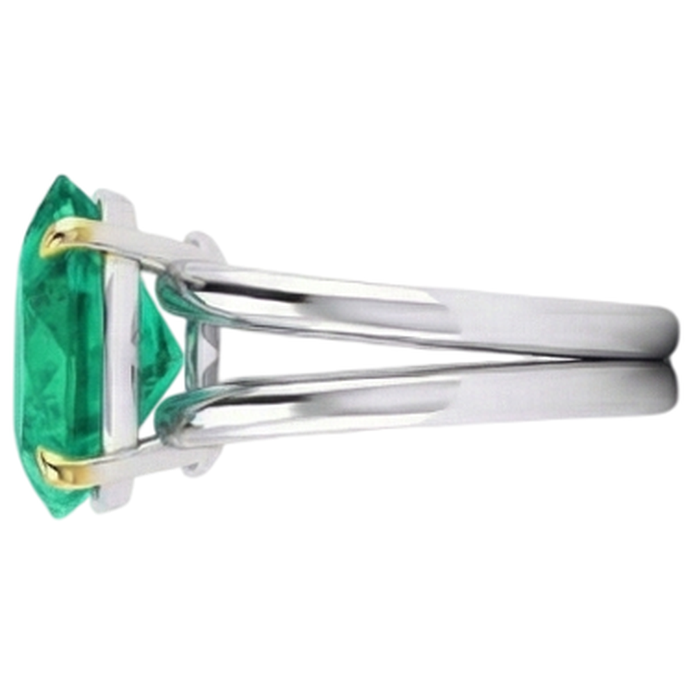 Émeraude Colombienne Bague avec Gemme 3-carats Or 14K Bicolore – vue d'angle