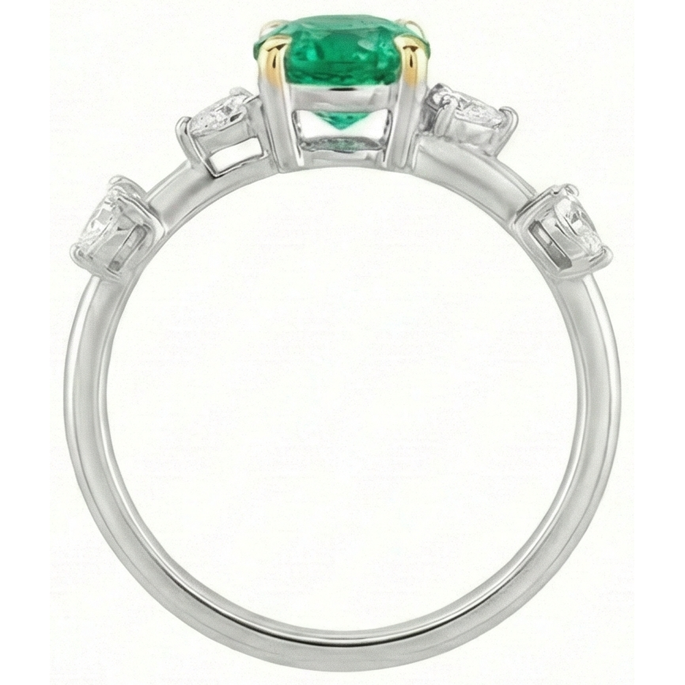 Émeraude Taille Ronde Bague avec Gemme en Or 14K Bicolore – vue de profil