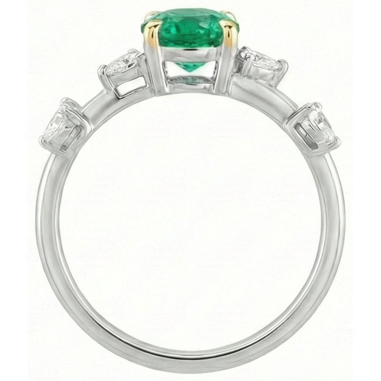 Émeraude Taille Ronde Bague avec Gemme en Or 14K Bicolore – vue de profil