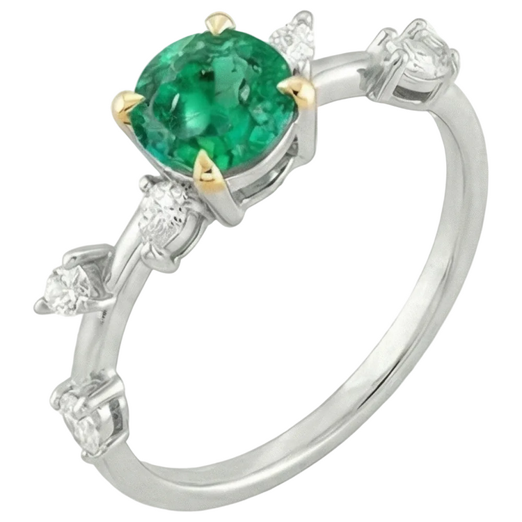 Émeraude Bague avec Gemme 2-carats Or 14K Bicolore – vue de face