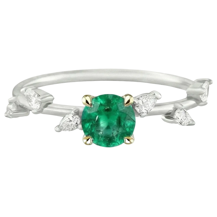Émeraude Bague avec Gemme 2 carats Or 14K Bicolore – vue d'angle