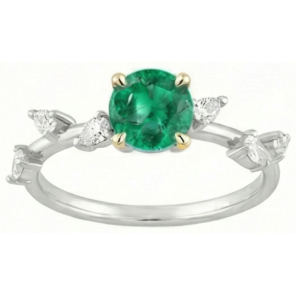 Émeraude Bague avec Gemme 2 carats Or 14K Bicolore – vue de côté