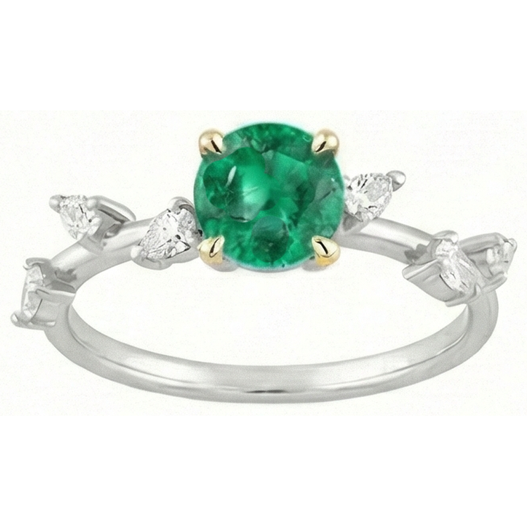 Émeraude Bague avec Gemme 2 carats Or 14K Bicolore – vue de côté