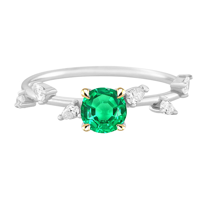 Bague avec Gemme Or 14K Bicolore avec Émeraude – vue principale